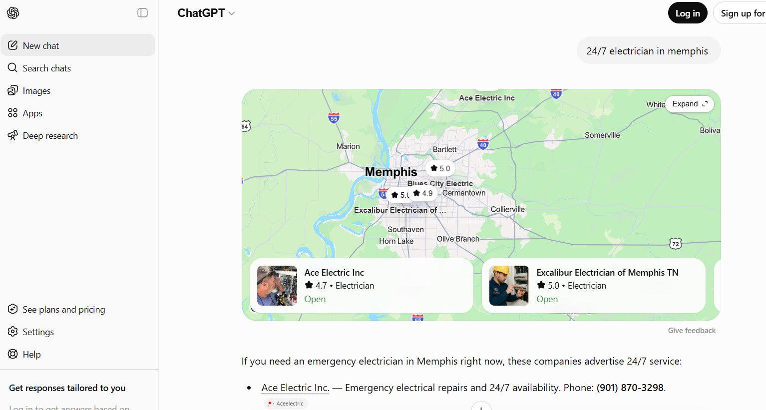 Ace Electric cited in Google AI Overview
